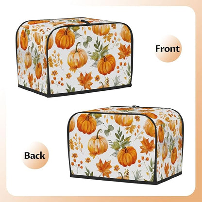 2 Slice Watercolor Pumpkin Autumn Toaster Cover Waterproof Dust Fingerprint Bread Machine Cover Washable Kitchen Appliance Protector For Home Kitchen Bakeware Table Decor Women Gifts