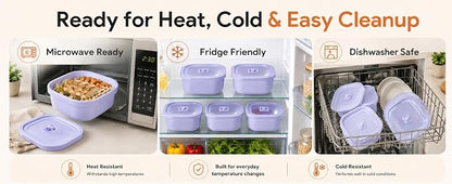 3 Pack Food Storage Containers with Easy-Open Vent Lids, Leak Resistant BPA-Free Meal Prep Containers, Microwave Freezer Dishwasher Safe, Stackable Food Containers,Purple,17oz 34oz 51oz