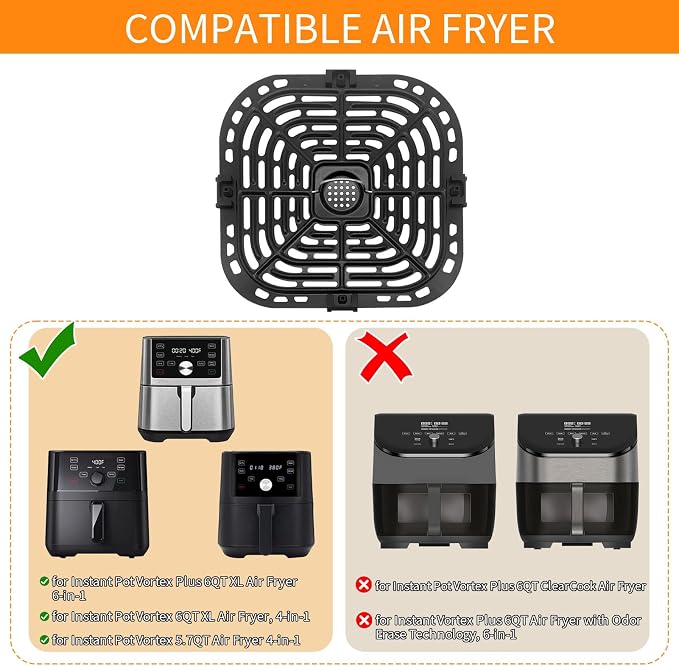 Air Fryer Replacement Tray for Instant Pot Vortex 6 in 1 6 QT Gourmia GAF735 6 QT, Original Air Fryer Accessories Grill Pan Plate Crisper Plate Rack Parts,Dishwasher Safe