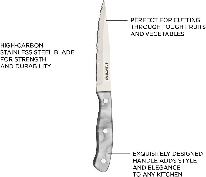Sabatier Triple Riveted Serrated Utility Knife, 5-Inch, Razor-Sharp Kitchen Knife to Cut Fruit, Vegetables and more, High-Carbon Stainless Steel, Gray