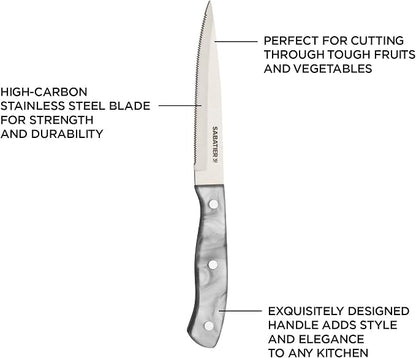 Sabatier Triple Riveted Serrated Utility Knife, 5-Inch, Razor-Sharp Kitchen Knife to Cut Fruit, Vegetables and more, High-Carbon Stainless Steel, Gray