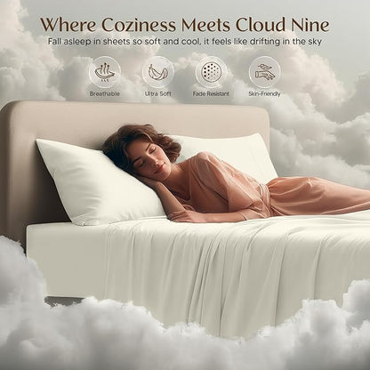 Utopia Bedding California King Size Sheet Set – 4 Piece Bed Sheets, Soft and Breathable Microfiber, Includes 1 Fitted Sheet, 1 Flat Sheet and 2 Pillowcases – Oeko Tex (Ivory)