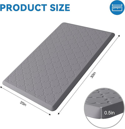 Kitchen Mat Cushioned Anti Fatigue for Floor, Non-Slip Waterproof Comfort Rug for Kitchen Sink, Standing Desk & Laundry, 20"x30", Grey