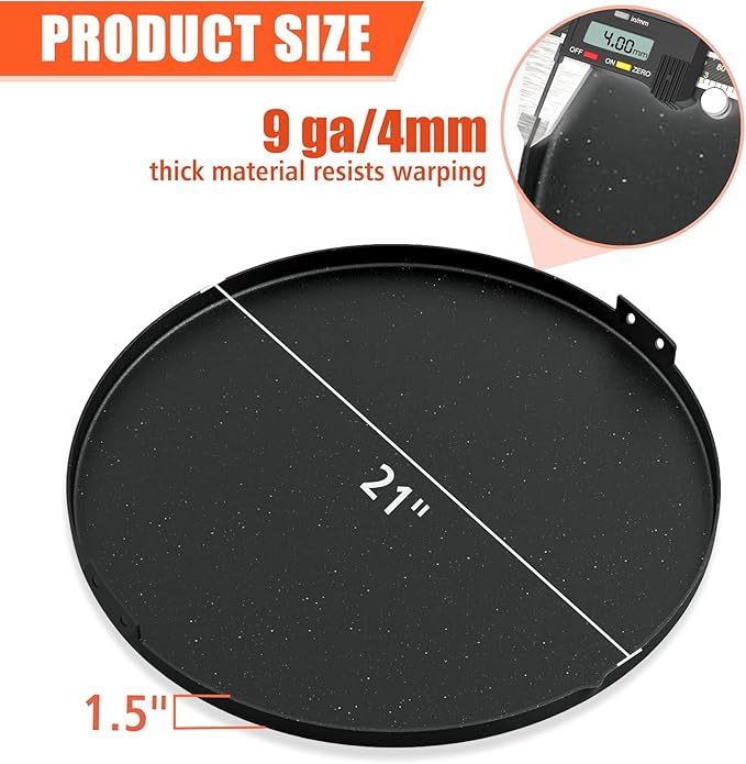 KEESHA 21.5'' Round Premium Nonstick Carbon Steel Griddle with 2 Handles for Recteq Pellet RT-B380 Bullseye Wood Pellet Grill, Thickened and Taller Edges, Food Grade Coating-No PFOA
