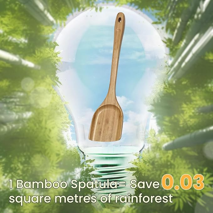 GEEKHOM Flat Wooden Spatula Teak Turners : 13 Inch Bamboo Utensils for Nonstick Cookware, Pancake Fish Egg Flipper, Stirring Serving Scraping 2 PCS