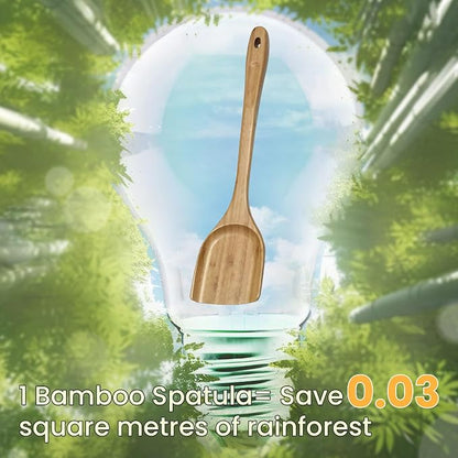 GEEKHOM Flat Wooden Spatula Teak Turners : 13 Inch Bamboo Utensils for Nonstick Cookware, Pancake Fish Egg Flipper, Stirring Serving Scraping 2 PCS