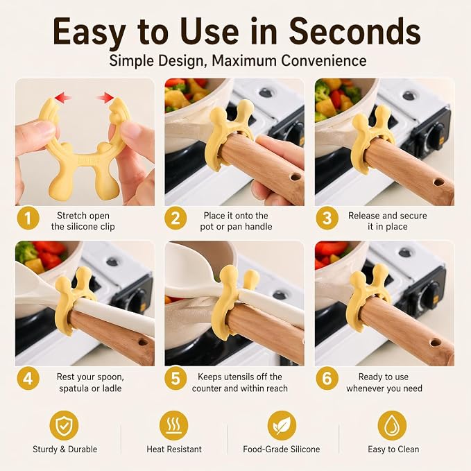 Silicone Pot Handle Spatula Rack, Spoon Rest for Stove Top, Clip-On Utensil Holder with Steam Releaser, Heat Resistant Silicone Spoon Holder for Cooking Utensils, Kitchen Gadgets(3 PCS)