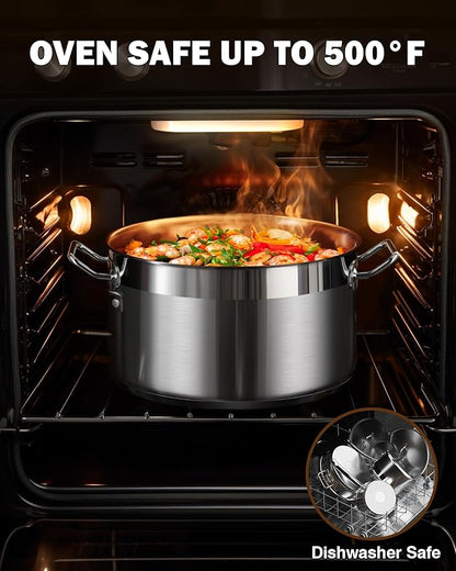 Cooks Standard Professional 9 Quart Stainless Steel Stock Pot, Dutch Oven Pot with Lid, Stockpot with Lid for Pasta, Soup, Spaghetti, Oven Safe, Dishwasher Safe, Cookware for Canning, Simmer