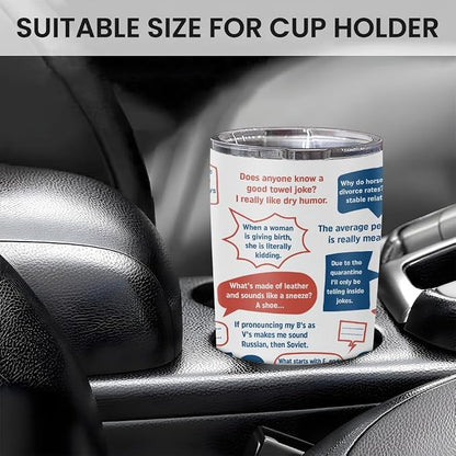 SANDJEST Dad Jokes Insulated Tumbler with Lid - 20oz Stainless Steel Mug for Father - Funny Coffee Cup for Travel Sport Office, Gift for Birthday Father’s Day
