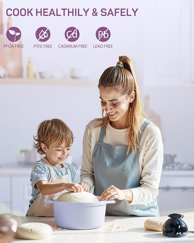 Ciwete Enameled Cast Iron Dutch Oven – 6 Quart Pot with Lid & Potholders – Heavy-Duty Cookware for Bread Baking, Braising, Stews & Roasting – Oven & Stovetop Safe up to 500°F – Purple
