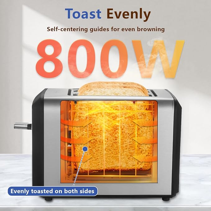 SAKAMOSH Smart Toaster 2 Slice, Touch Screen, Digital Toasters with 6 Browning Levels & 6 Bread Types, Bagel, Extra Long Wide Slots, Memory Function, Timer, 800W, Stainless Steel