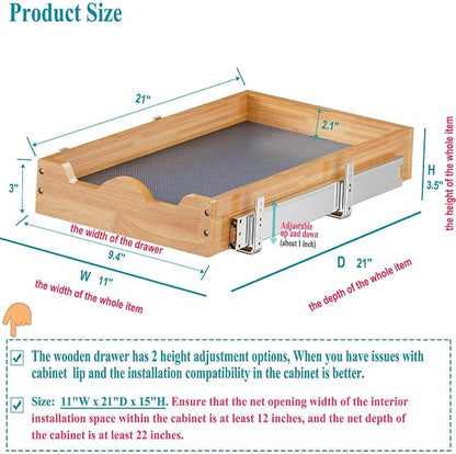 OCG Pull Out Drawers For Cabinets, Slide out Wood Drawer Shelf, Pull Out Shelves for Base Cabinet Organization in Kitchen, Pantry, Bathroom