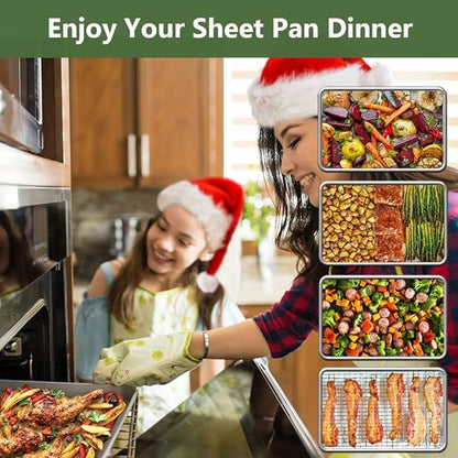 ROTTAY Quarter Baking Sheet Pan with Wire Rack Set [2 Pans + 2 Racks], Stainless Steel Cookie Sheet for Oven, Warp Resistant & Heavy Duty & Rust Free, Size 12 x 10 x 1 Inches