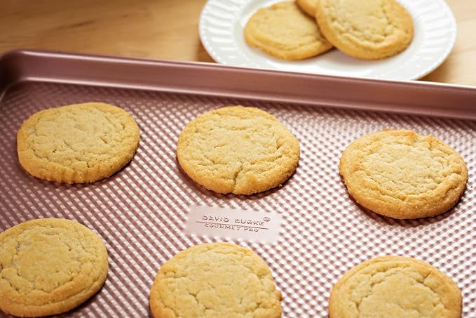 David Burke 17"/15" Cookie Sheets – Carbon Steel, PFTE & PFOA Free, Oven Safe, Non-Toxic, Perfect for Baking and Roasting – Rose Gold (2-Pack)