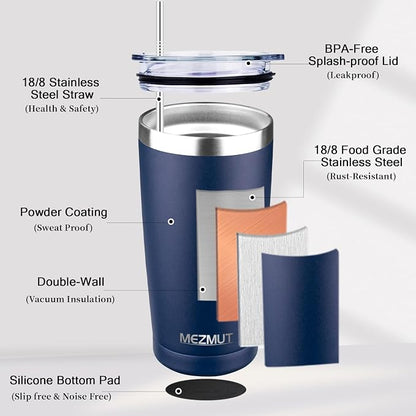 MEZMUT 20oz Tumbler Coffee Travel Mug with Lid and Straw, 6 Pack Stainless Steel Double Wall Vacuum Spill Proof Insulated Tumbler, Hot or Iced Coffee Cups for Drinks (6Pcs, Navy Blue)