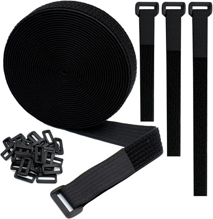 YiwerDer 1"x20FT Hook and Loop Straps, with 30 Plastic Buckles, Adjustable Fastening Cable Straps, Cut-to-Length Cinch Strap, Reusable Nylon Securing Cord Ties for Organizer or Storage - Black