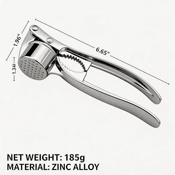 Multi-Purpose Garlic Press Nut Cracker Kitchen Tool, Large Caliber Thickened Zinc Alloy Mincer Squeezer, Precise Holes for Fine Paste, Dishwasher Safe with Peeler & Cleaning Brush (Silver - 3set)