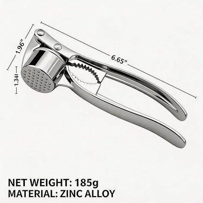 Multi-Purpose Garlic Press Nut Cracker Kitchen Tool, Large Caliber Thickened Zinc Alloy Mincer Squeezer, Precise Holes for Fine Paste, Dishwasher Safe with Peeler & Cleaning Brush (Silver - 3set)