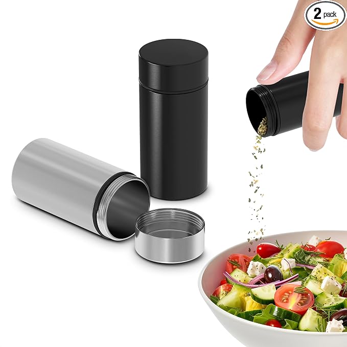 2Pcs 50ml Small Spice Containers - Airtight Aluminum Storage Jars with Lids - Lockable Food Containers with Screw Top - Herb and Spice Jars, Kitchen Organization Small Pantry Storage for Salt, Pepper