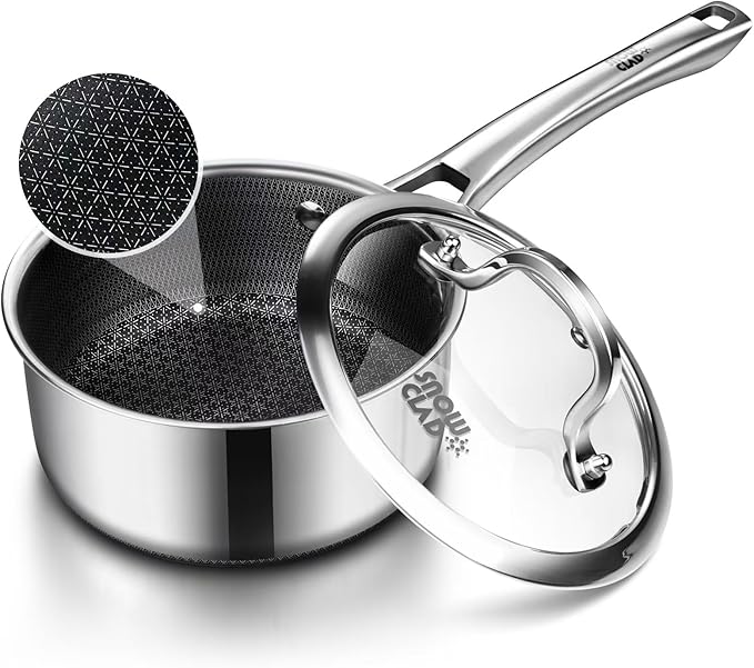 Sauce pan with lid,2.5 Quart Hybrid Nonstick Sauce pans set, Stainless Steel cookware,non stick Pots PFOA Free,Works on Induction,Ceramic and Gas Cooktops