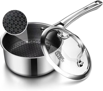 Sauce pan with lid,2.5 Quart Hybrid Nonstick Sauce pans set, Stainless Steel cookware,non stick Pots PFOA Free,Works on Induction,Ceramic and Gas Cooktops