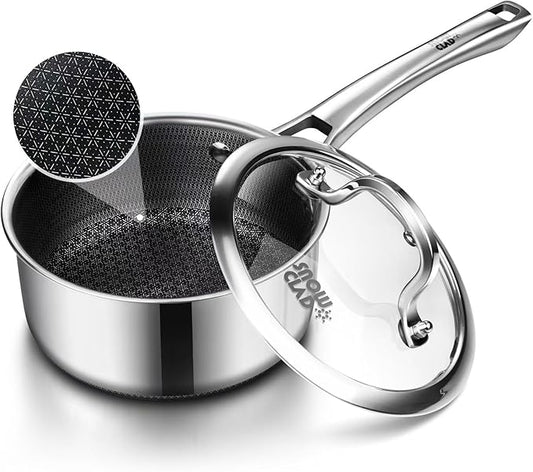 Sauce pan with lid,2.5 Quart Hybrid Nonstick Sauce pans set, Stainless Steel cookware,non stick Pots PFOA Free,Works on Induction,Ceramic and Gas Cooktops