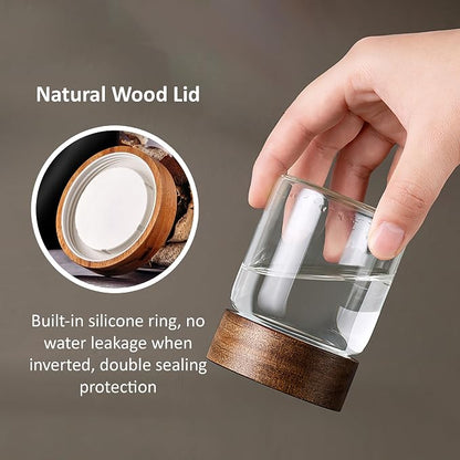 26 oz/850 ml Clear Glass Storage Canister with Airtight Wooden Lid, Small Overnight Oats Containers, Cute Decorative Salad Jar for Snacks Yogurt Spice Sugar Cereal Fruit Coffee Tea -4 Pack