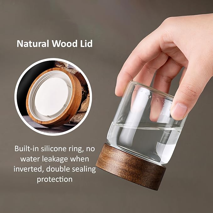 18 oz/550 ml Clear Glass Storage Canister with Airtight Wooden Lid, Small Overnight Oats Containers, Cute Decorative Salad Jar for Snacks Yogurt Spice Sugar Cereal Fruit Coffee Tea