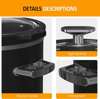 Sunvivi 2 Quart Slow Cooker, Small Slow Cooker with Removable Ceramic Pot, Food Warmer with 3 Heating Settings & Dishwasher Safe Glass Lid, Black