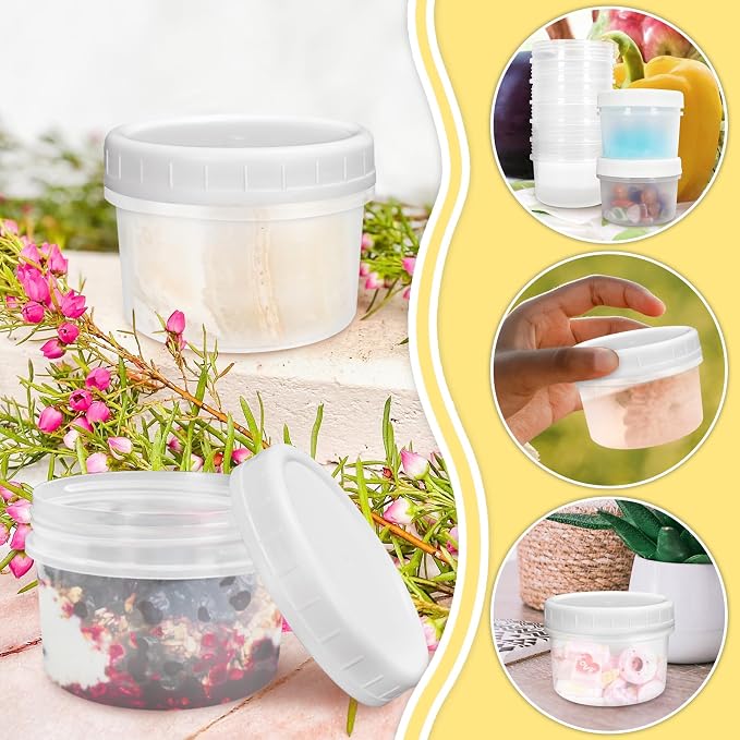 10 Pack 4oz Reusable Small Plastic Containers with Screw Lids, Small Food Storage Freezer Containers, Stackable Food Storage Jars, Sauce Condiment Jars Lunch Box Accessories