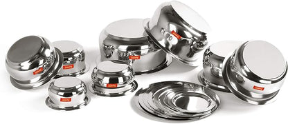 Sumeet Stainless Steel Belly Shape 8 Pc Tope/Cookware/Pot Set with Lid 380ML, 500ML, 780ML, 1.1Ltr, 1.4Ltr, 1.75Ltr, 2.4 LTR, 3.1 LTR (Silver)