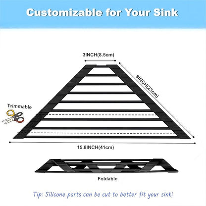 Triangle Roll Up Dish Drying Rack Over The Sink, Anti-Rust with Full Silicone-Coated Stainless Steel Frame Fits, Organizer for Kitchen