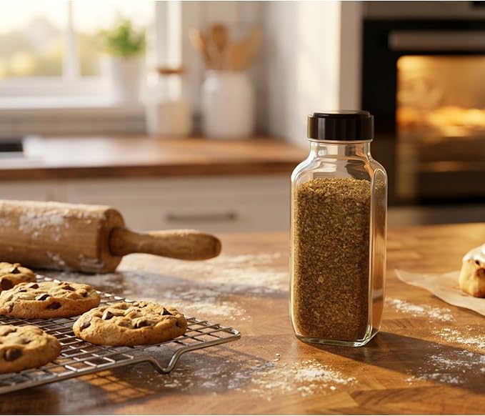 JARMING COLLECTIONS 16oz Glass French Square Spice Shakers with Lids – Large Seasoning Containers for Kitchen, Pantry, Herbs & Spices - Enhance Your Spice Storage – Made in USA