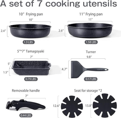 GiPP Ceramic Pots and Pans Set Non Stick, Nonstick Detachable Handle Cookware Sets, Non Toxic Induction Kitchen Pot and Pan with Removable Handle, Healthy RV Cookware, Dishwasher ＆Oven Safe, 7 Piece