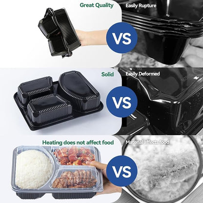 3-Compartment To Go Containers - Shrink-Wrapped No Pre-Wash 38oz | 40 Pack Ready to Use Leak-Resistant | BPA Free Shatterproof Flexible PP | Microwave Safe, Bulk Catering & Leftover Storage