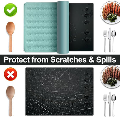 Stove Top Cover for Electric Stove- Range Covers for Electric Stove,Silicone XXL Dish Drying Mat, Glass Cooktop Covers, Flat RV Range top Mats (Aqua Thickened, 30"x21")