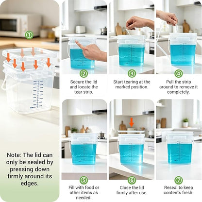 METAPACK 4 Pack 0.5 Gallon Food Grade Square Bucket with Easy-Open Lids, Food Storage Container & Handle, BPA-Free Plastic Clear Pantry Storage for Cereal, Rice, Flour, Kitchen Organization
