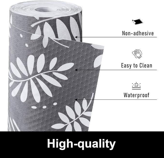 Cooyes Shelf Liners for Kitchen Cabinets Waterproof & Oil-Proof Kitchen Cupboard Mats Non-Slip Drawer Mats EVA Material Non Adhesive Fridge Liner for Shelves（11.8" W x 236" L）