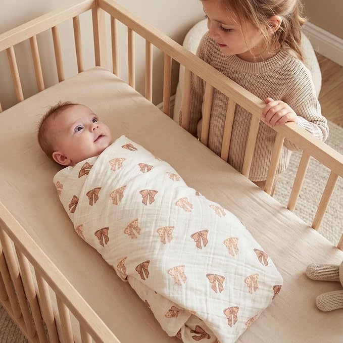 4-Pack Muslin Swaddle Blankets for Newborns | 100% Cotton Breathable Soft Muslin, Large 31.5"x43.3" | Multi-Use Stroller Sunshade Nursing Cover & Receiving Blanket, Bear Checkered