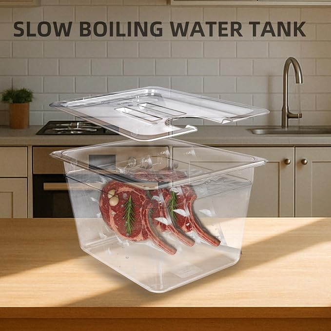 12 QT Large Sous Vide Container With Lid, Sous Vide Tub Kit Compatible with Wancle Anova, Joule, Instant Pot Sous Vide Cookers for Home Chefs Professional Use (12 qt no rack)