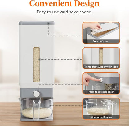 Lifewit Rice Dispenser 25 Lbs(11.3kg), Rice Storage Container Sealed Moisture Proof with Measuring Cup for Kitchen Pantry Household, BPA-Free, 1 Pack Grey