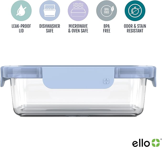 Ello Color Lock 8PC Mixed Glass Food Storage Sets, Leak-Proof Glass Food Storage Containers