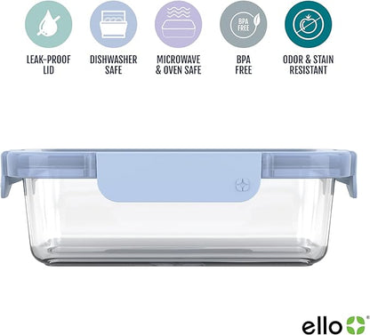 Ello Color Lock 8PC Mixed Glass Food Storage Sets, Leak-Proof Glass Food Storage Containers