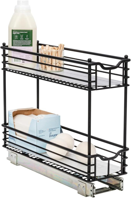 Household Essentials Matte Black Steel Two-Tier Pull-Out Organizer