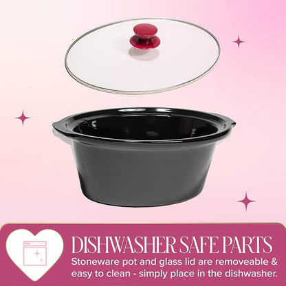 Paris Hilton 6-Quart Manual Slow Cooker, Naturally Nonstick Stoneware Ceramic Insert, Three Settings (Low, High, Warm), Dishwasher Safe Family Size Slow Cooker, Berry
