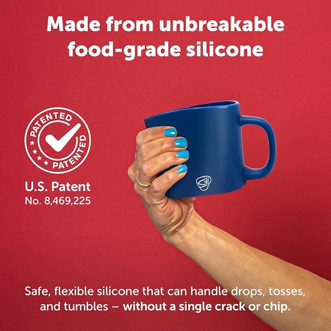 Silipint 16oz Silicone Coffee Mug – Unbreakable Dishwasher Safe Microwave Oven & Freezer Compatible Travel Mug – Non-Toxic Reusable Cup for Hot Coffee Tea or Cold Drinks, Classic Blue - Pack of 2