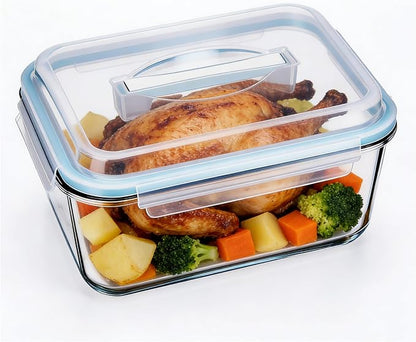 200oz Extra Large Glass Storage Containers with Airtight Locking Lid with Handle - 6000ml Large Glass Food Containers for Rotisserie Chicken/Turkey and Potluck, BPA Free Oven Safe