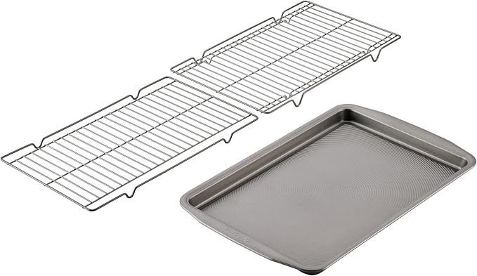Circulon Bakeware Baking Sheet/Cookie Pan and Cooling Rack Set, 3 Piece, Gray