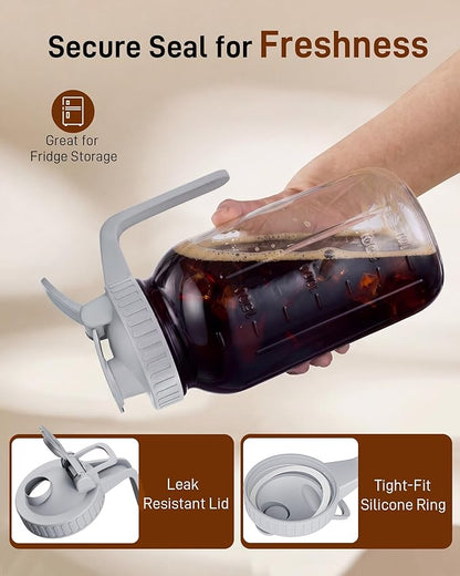 OneDream Cold Brew Coffee Maker - 2 Quart 64oz Stainless Steel Filter Cold Brew Pitcher Jar, No Leaks Cold Brew Mason Jar Coffee Maker, Easy to Clean Cold Coffee Maker