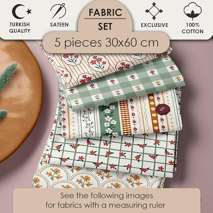 Cotton Patchwork Quilting Fabric Panel – 155×100 cm, 100% Cotton, Made in Türkiye (PRT_KUP 01-001) (Spring Blossom Patchwork, 5 pcs (23.6x11.8 inc))